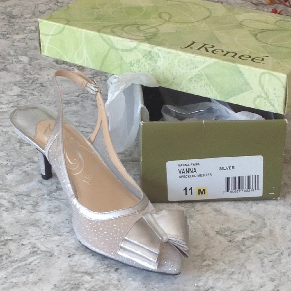 Silver mesh heels